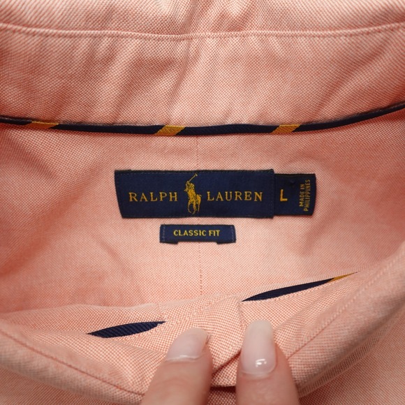 Polo Ralph Lauren Iconic Oxford Sport Button Down Shirt Cotton Men Size L Peach - Picture 8 of 11